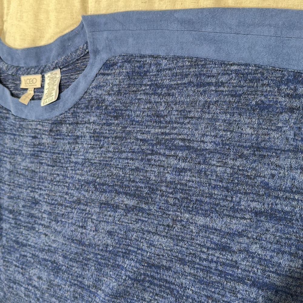 LOGO by Lori Goldstein Sweater Knit Poncho Faux Suede Trim & Pockets Blu… - Picture 11 of 11